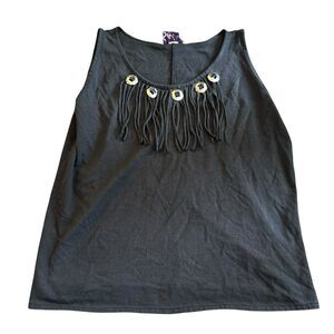 Vintage Sassa Women Large Drk Gray Top Conchos Fringe Western‎ Tank Top Rare